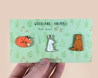 Wald Tiere Pin Set - Mix und Match süße Tier Pins, Pin Abzeichen, harte Emaille Pin, Tier Brosche, Anstecknadel, Geschenk-Set