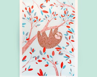 Lámina Risograph de un perezoso - Tamaño A4