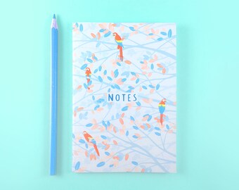 Taschenbuch - Ara Illustration, Buch im Taschenformat, Vogel Illustration, Dschungel Tiere, Schreibwaren, Journal, Recycling, Umweltfreundlich