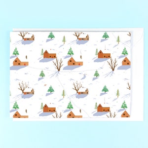 Carte de Noël Village d'hiver - Carte de Noël illustrée, scène de Noël enneigée, carte de voeux de Noël