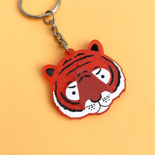 Tiger Keyring - Red Animal Keychain, Cute Jungle Animal, Gift for Kids, Small Children's Accessory, For Tiger Lovers