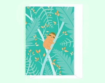 Sloth Greetings Card - Blank Card, Cute Animal Illustration, Nursery Decor, Jungle Animal, Birthday Card, Nature Card
