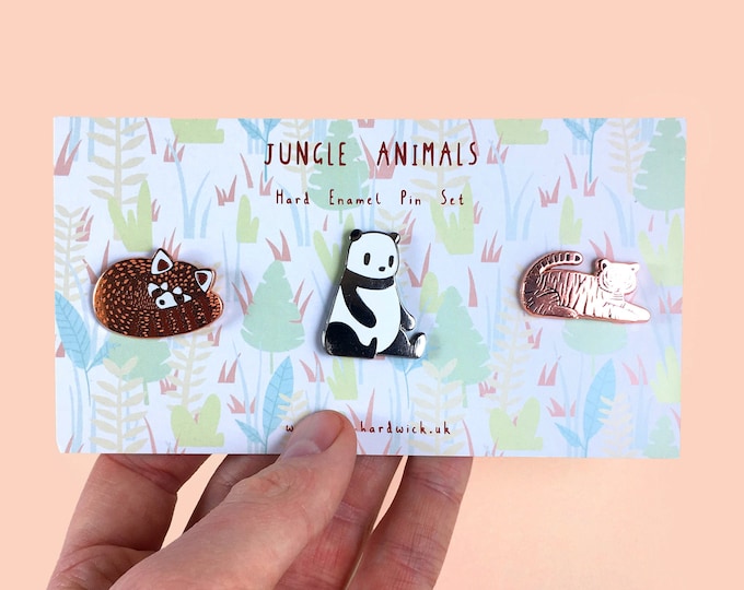 Jungle Animals Pin Set - Mélanger et assortir les épingles d’animaux mignons, pin badge, épingle à émail dur, animal brooch, épingle à revers, ensemble cadeau