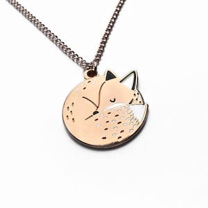 Sleeping Fox Necklace - Small Animal Pendant, Enamel Necklace, Rose Gold Jewellery, Sleepy Animal Lover Gift for Her