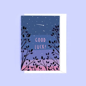 Viel Glück Karte - Sternschnuppe, Natur Karte, Sonnenuntergang, Sternenhimmel, innen leer, Uni, neuer Job, illustrierte Karte