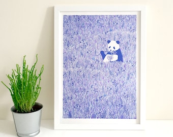 Panda's Risograph SECONDS Print - Dierlijke Illustratie, Leuke Panda Print, Jungle Animal Home Decor, Kwekerij Kunst aan de muur, Seconden Verkoop