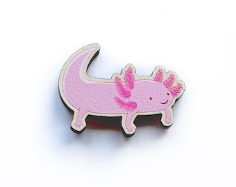 Broche de madera con forma de ajolote rosa - De origen responsable