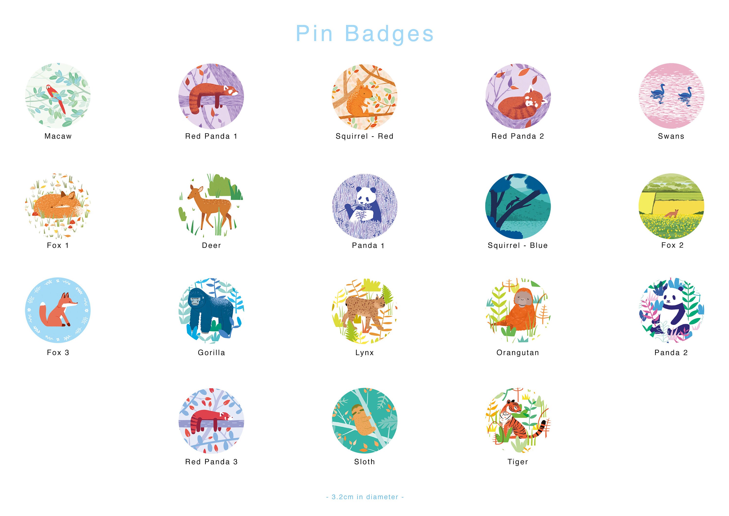 Animal Badges Animal Illustration Badge Set Pin Badge - Etsy UK