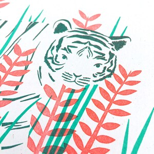 Hidden Tiger Risograph Print Tiger Riso, Tiger Print, Zoo Animal Illustration, Botanical Print, Safari Animals, Tiger Camo image 3