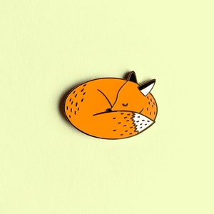 Sleeping Fox Enamel Pin - Cute Animal Pin, Hard Enamel Pin, Sleepy Woodland Animal, Orange Pin, Lapel Pin Badge