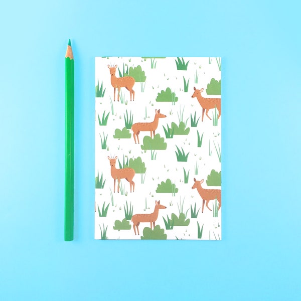 Pocket Notebook - Deer Pattern Illustration, Pocket-Sized Book, Cute Woodland Animal, Wildlife Art, Stationary