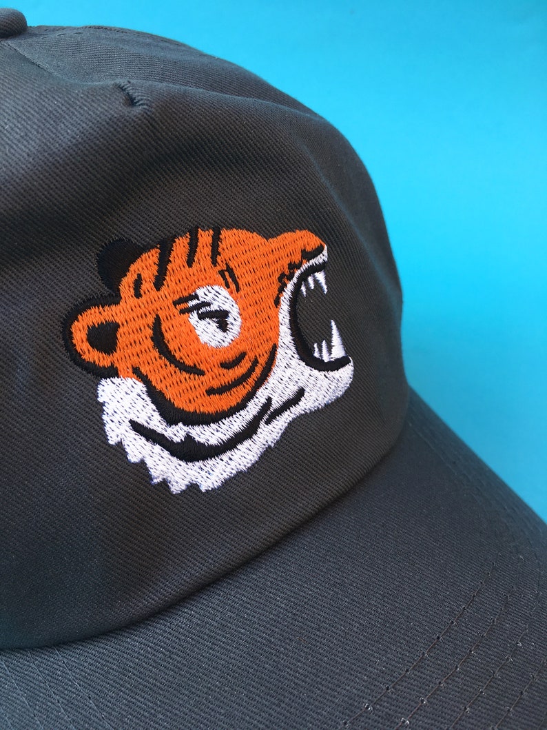 Embroidered Tiger Cap Dark Grey Coloured Animal Hat, Baseball Cap, Dad Hat, Animal Apparel, Velcro Strap, Animal Lover Gift Idea image 3