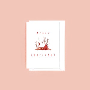 Christmas Cabin Card -  Illustrated Christmas Card, Snowy Xmas Scene, Holiday Greetings Card, Festive Woodland