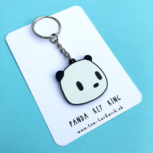 Panda Keyring - Black and White Animal Keychain, Cute Jungle Animal, Gift for Kids, Small Children's Accessory, Panda Head