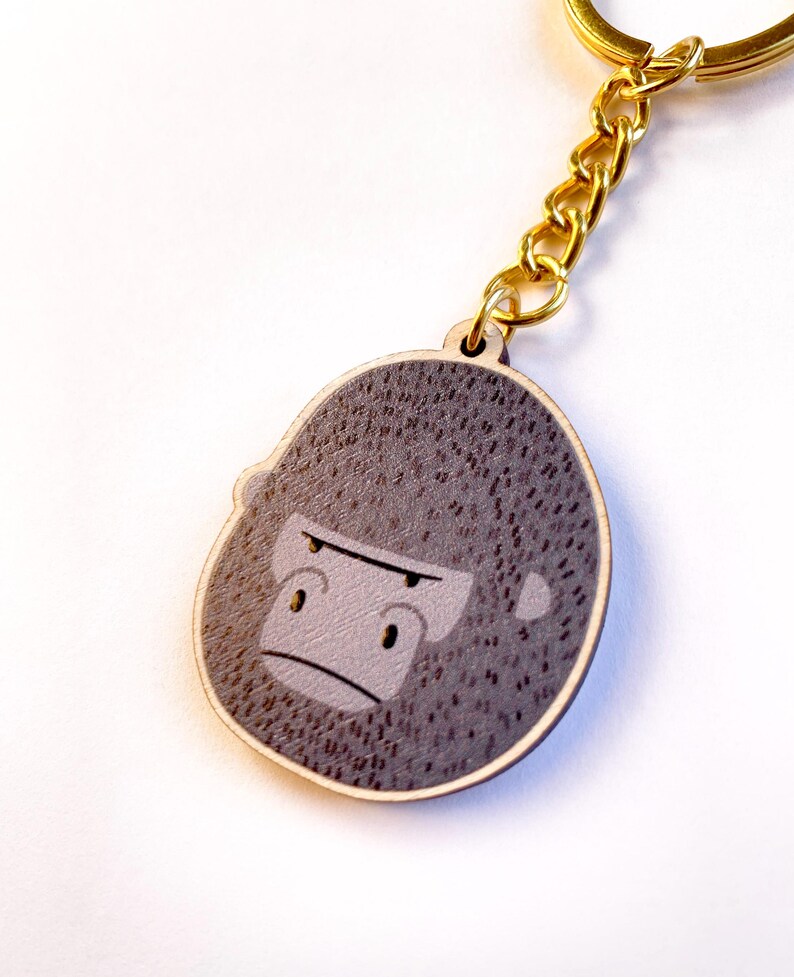 Gorilla Wooden Key Ring - Illustrated Animal Keychain, Jungle Animal ...
