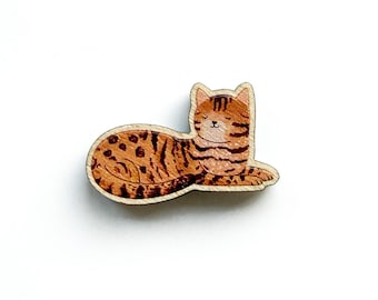 Insignia de madera con forma de gato de Bengala (de origen responsable)