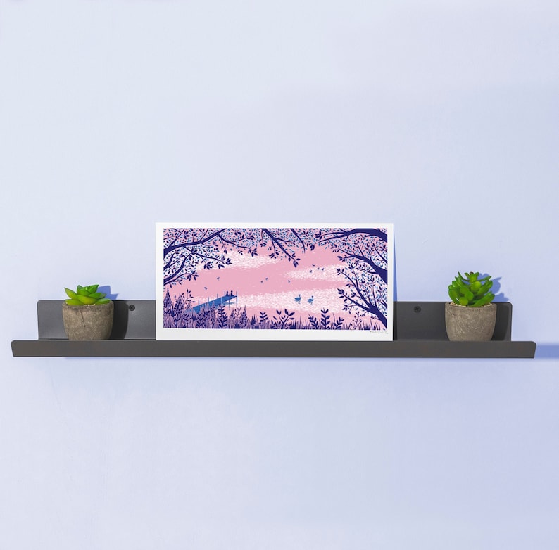 Lake Sunset Giclee Print Lake Illustration Print, Sunset Print, Pink Wall Art, Home Decor, Summer Scene Giclee Print image 1