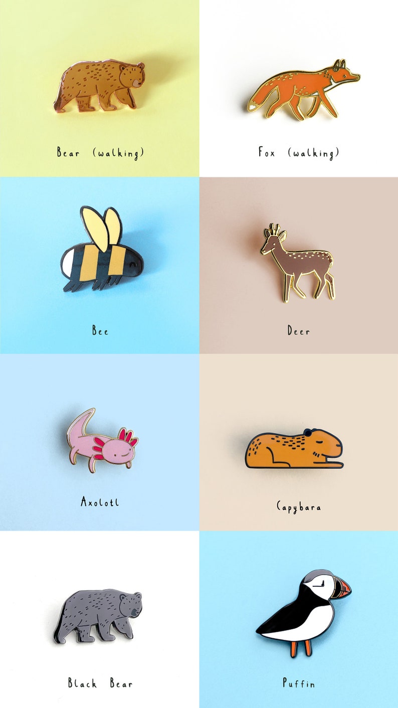 Animal Pins Mix and Match 3 or 5 Pins Hard Enamel Pins, Woodland Animals, Jungle Animals, Bird Pins, Plastic Free Packaging imagem 6