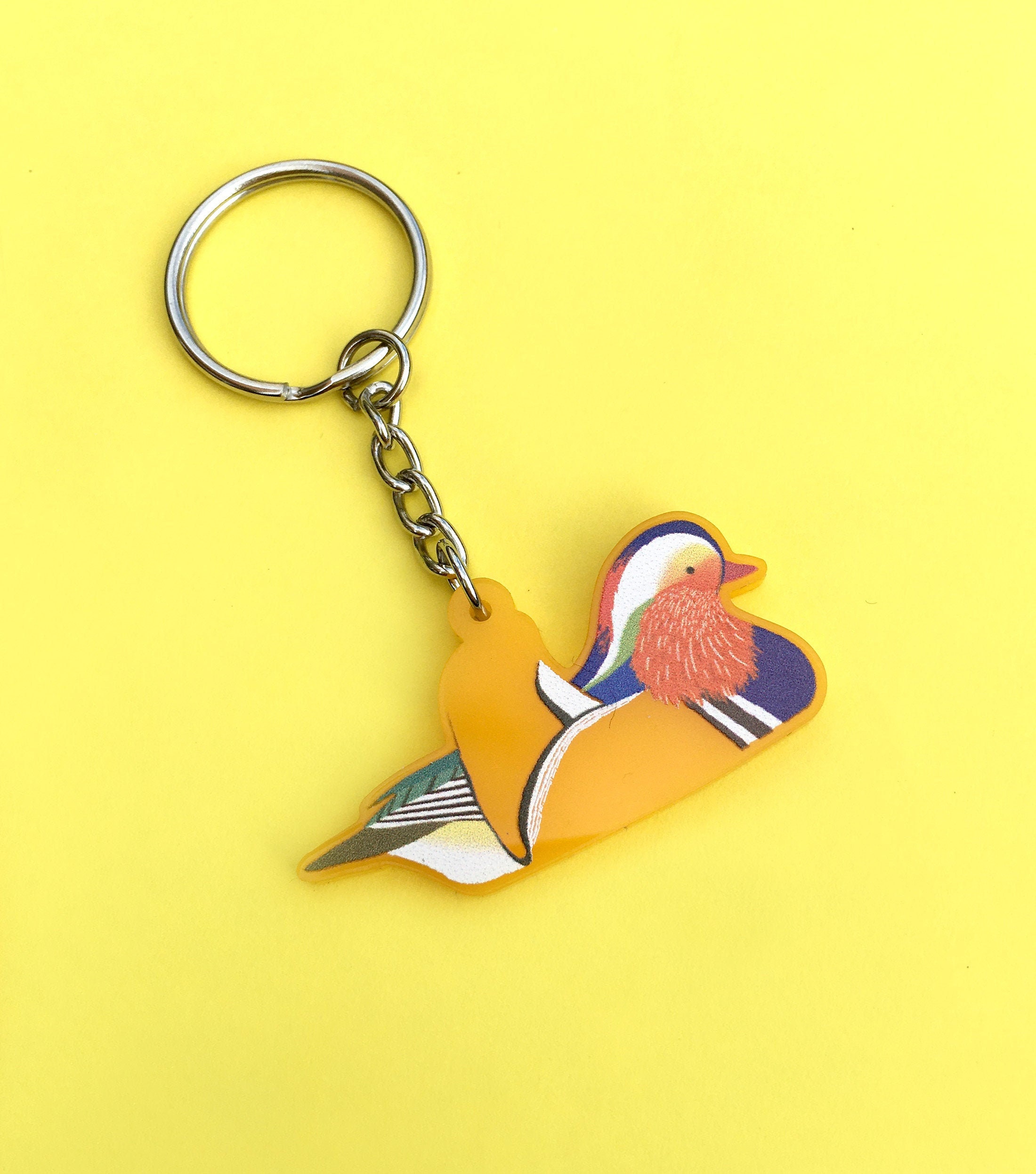 オシドリのキーホルダー - オレンジ色の動物のキーチェーン、かわいい