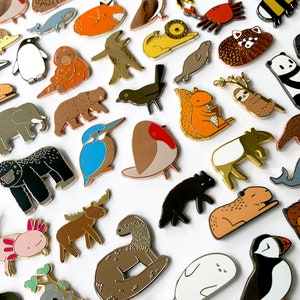 Animal Pins Mix and Match 3 or 5 Pins Hard Enamel Pins, Woodland Animals, Jungle Animals, Bird Pins, Plastic Free Packaging image 2