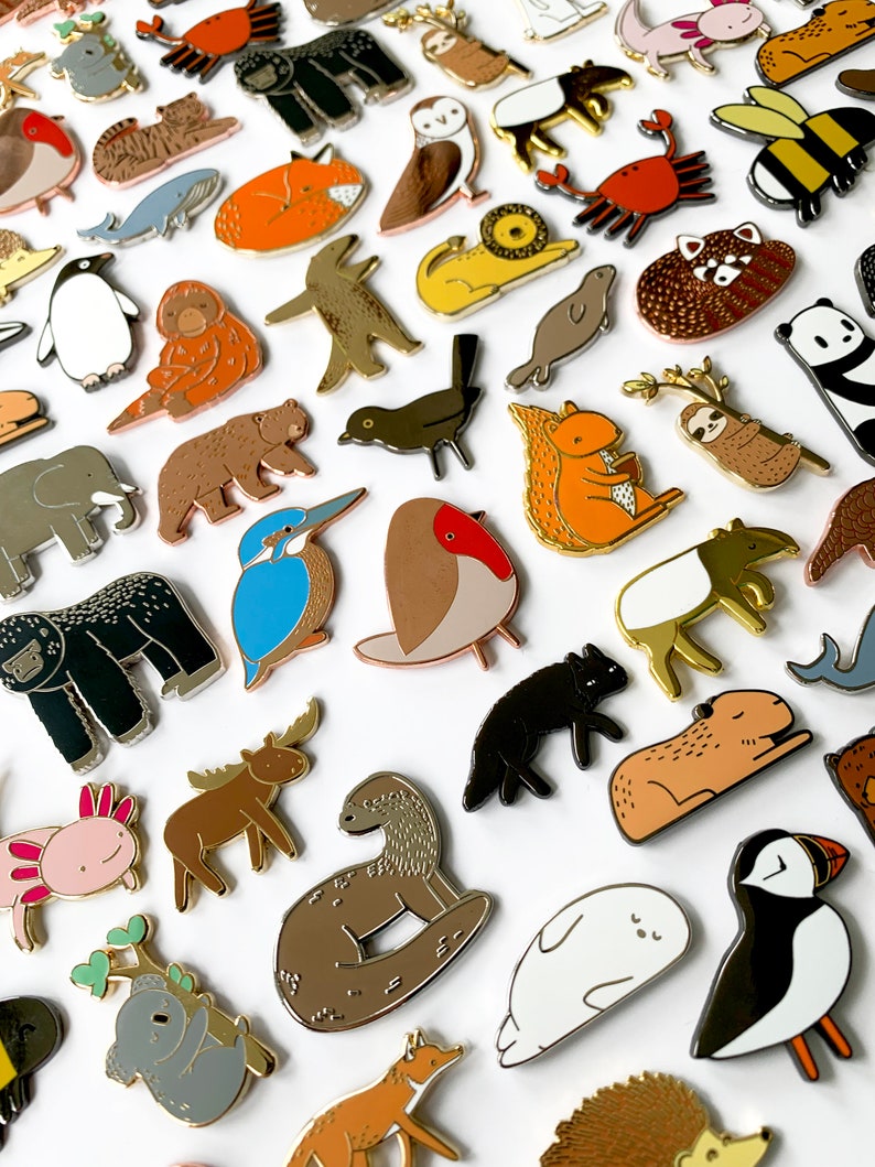 Animal Pins Mix and Match 3 or 5 Pins Hard Enamel Pins, Woodland Animals, Jungle Animals, Bird Pins, Plastic Free Packaging image 2