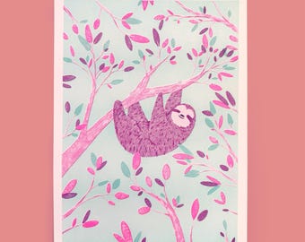 Lámina Risograph de un perezoso - Tamaño A4