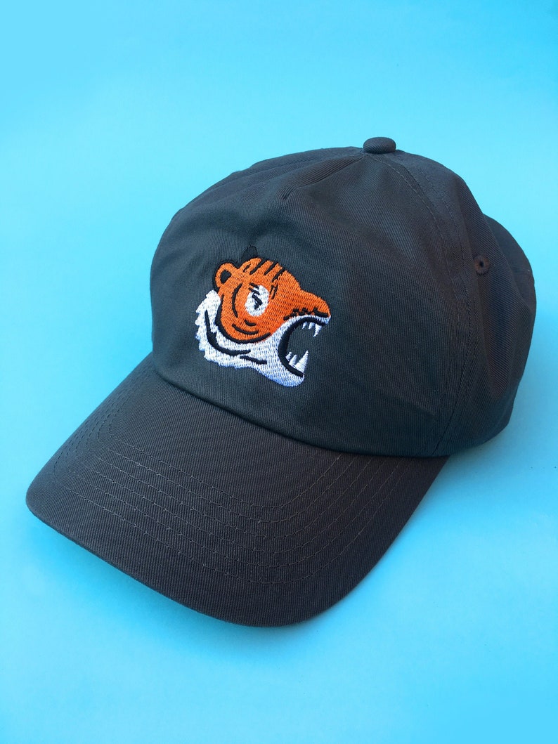 Embroidered Tiger Cap Dark Grey Coloured Animal Hat, Baseball Cap, Dad Hat, Animal Apparel, Velcro Strap, Animal Lover Gift Idea image 1