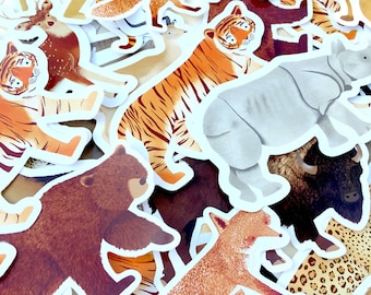 Animal Stickers - Vinyl Sticker Mix, Children's Gift, Jungle Animals, Safari Animals, Educational Stickers, Scrapbook Stickers, Laptop