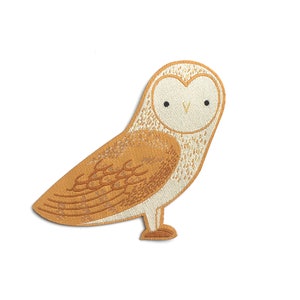 Barn Owl Patch - Woven Iron-on Patch, Small Cute Gift for Animal Lovers, Clothes and Bag Accessory, Woodland Countryside Animal