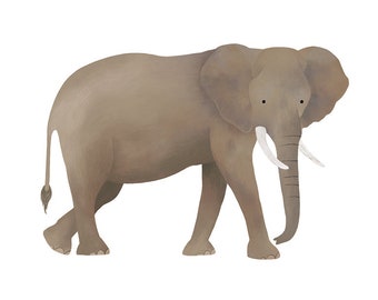 Cartão postal de elefante - ilustração de elefante africano, presente infantil, animal de safari, decoração de berçário, estampa de animal de zoológico