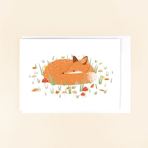Carte de voeux renard endormi - illustration animal mignon, carte vierge, animal de la forêt, décoration renard, carte d'anniversaire