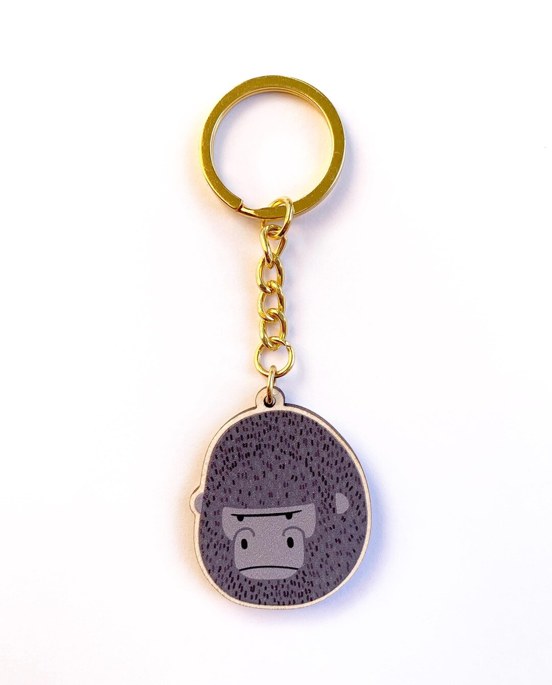 Gorilla Wooden Key Ring - Illustrated Animal Keychain, Jungle Animal ...