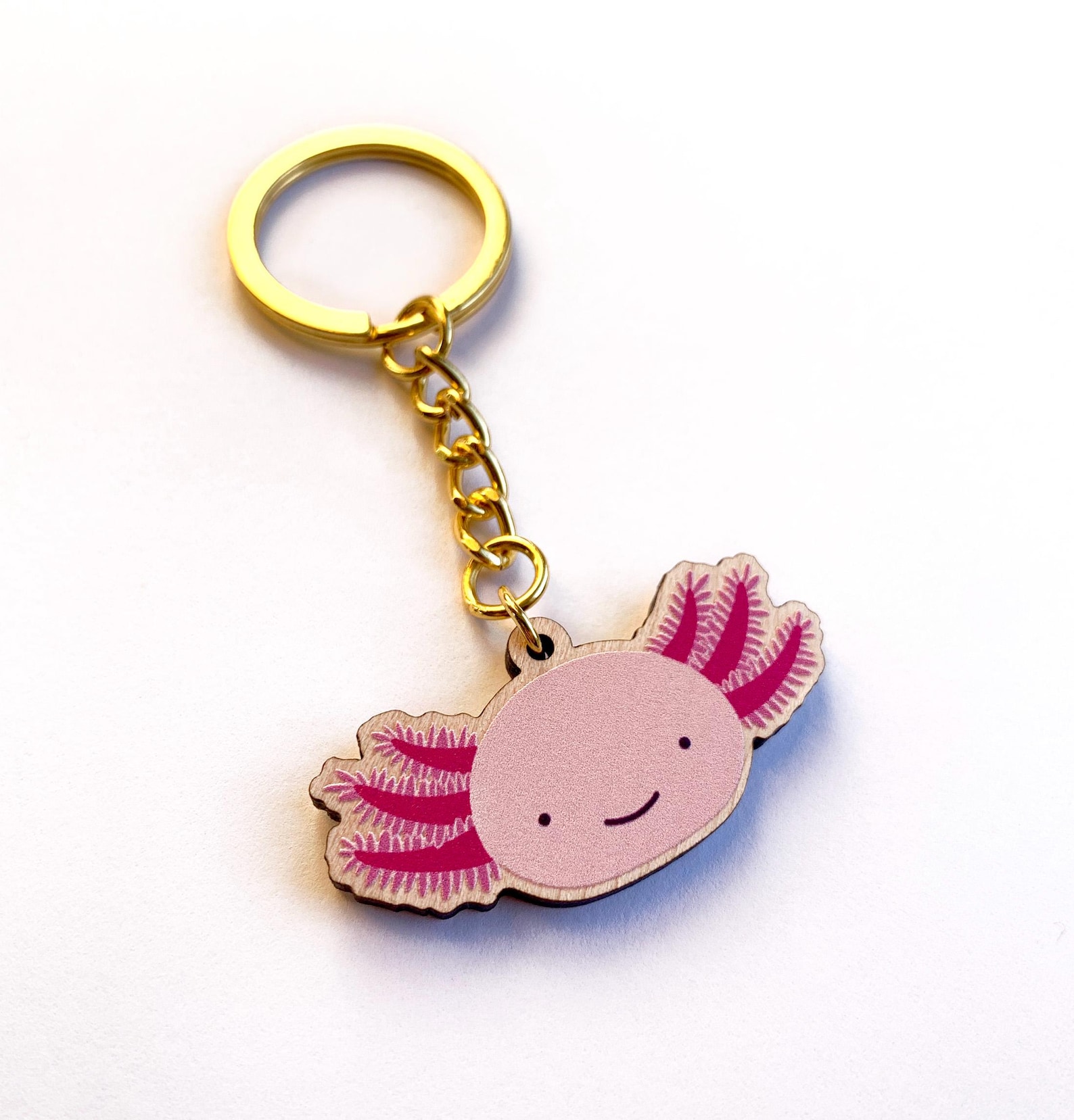 Axolotl Wooden Key Ring - Illustrated Animal Keychain, Unique and Funny ...
