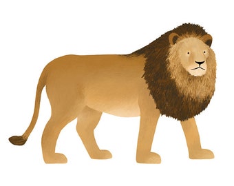 Cartão postal de leão - ilustração de animal africano, presente infantil, animal de safari, decoração de berçário, estampa de animal de zoológico
