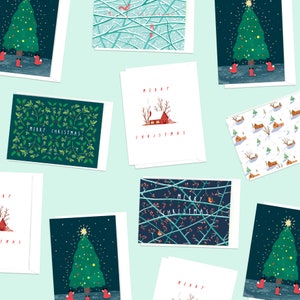 Juego de tarjetas navideñas combinables: juego de 3, 6 o 10: paquete de tarjetas navideñas, temáticas de la naturaleza, felices fiestas, festivo, paquete múltiple
