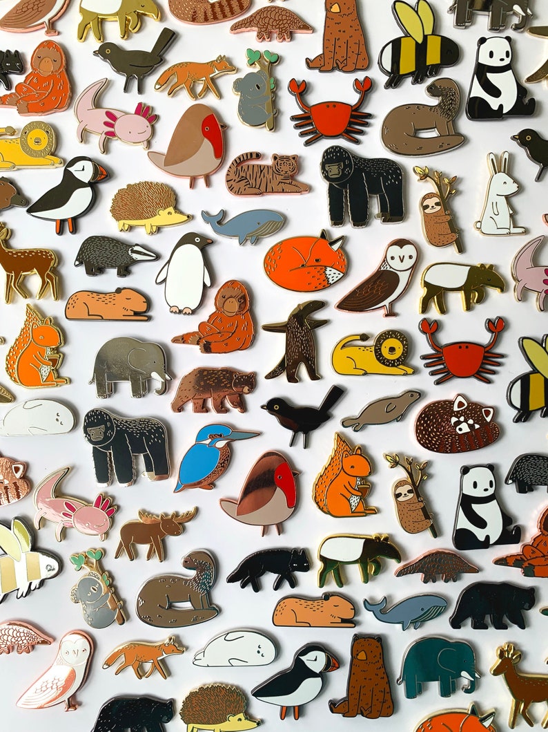 Animal Pins Mix and Match 3 or 5 Pins Hard Enamel Pins, Woodland Animals, Jungle Animals, Bird Pins, Plastic Free Packaging image 1