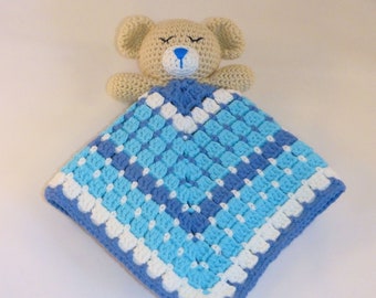 Blue Bear Lovey, Crochet Bear Security Blanket, Baby Bear Snuggle Toy, Australian Made, Amigurumi Bear