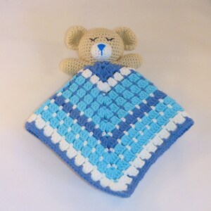 Blue Bear Lovey, Crochet Bear Security Blanket, Baby Bear Snuggle Toy, Australian Made, Amigurumi Bear