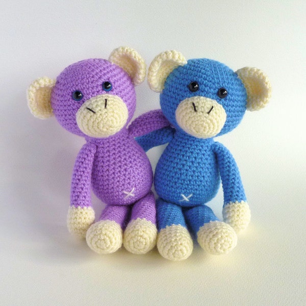 Amigurumi Monkey in Blue or Purple, Cute Crochet Toy Monkey, Australian Made.