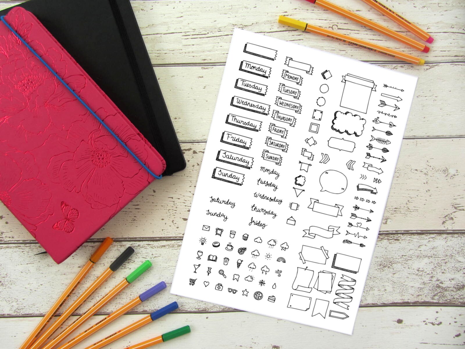 Bullet journal printable stickers/stamps printable sheet | Etsy