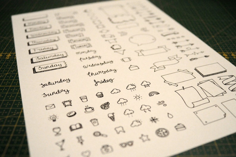 bullet journal printable stickersstamps printable sheet etsy