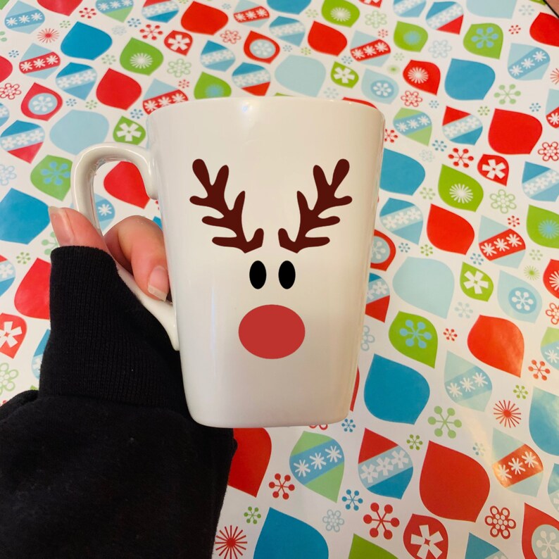 Reindeer Rudolph Christmas Decal Diy Christmas Mug Holiday Etsy