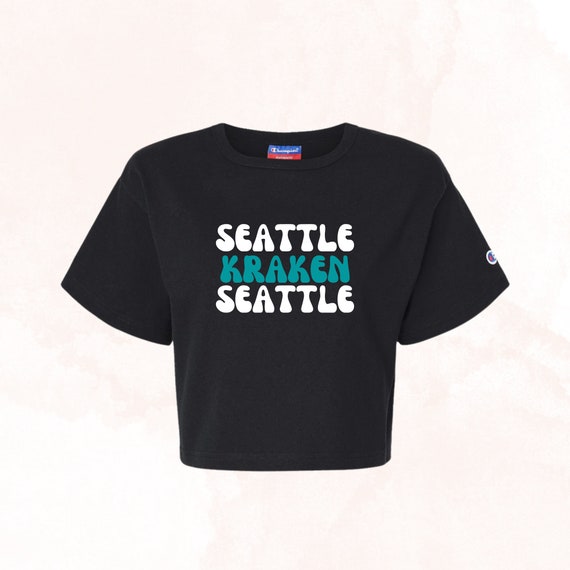Seattle The Kraken Women's Crop Top Hockey T-Shirt White Stitching / S