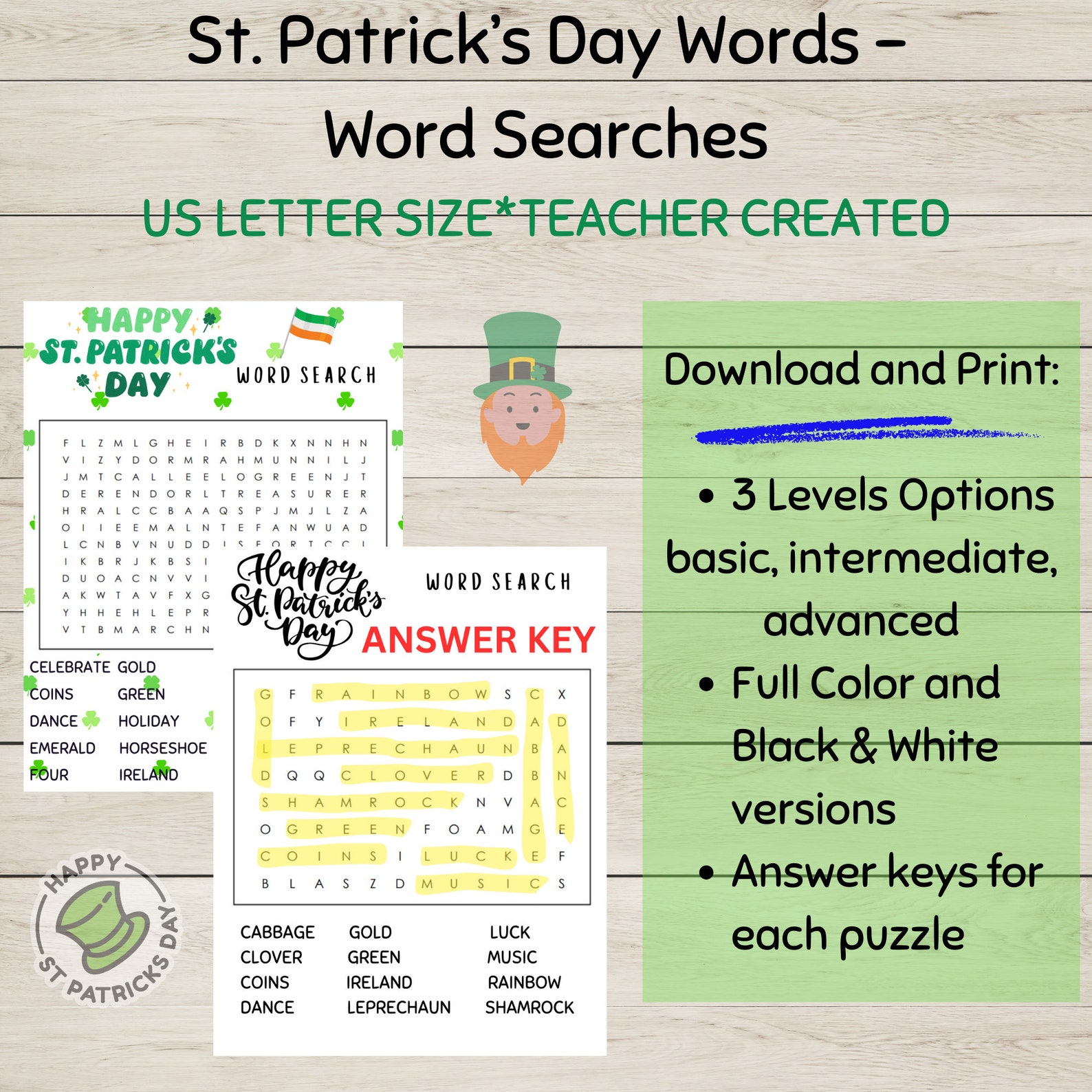 Printable St. Patrick's Themed Word Puzzles & Games Bundle, 56 Pages ...