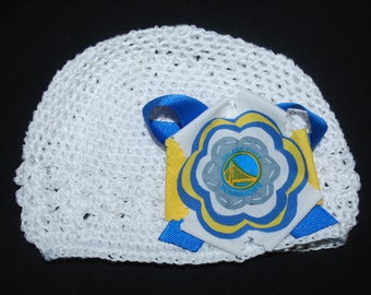 Golden State Warriors Fabric Flower Crochet Hat for Newborn