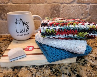 Handmade Crochet Oversized Cotton Dishcloths, Washcloths, Dish Rags  - Set of 3 "Summerfield"