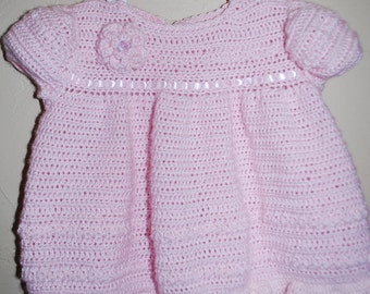Pink Handmade Crochet Dress for Baby Girl, 6 months