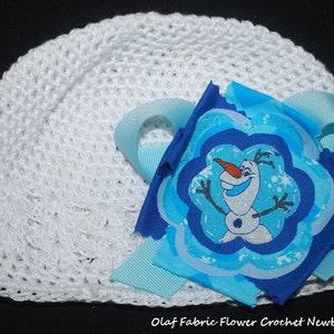 Frozen Olaf Fabric Flower Crochet Hat for Newborn