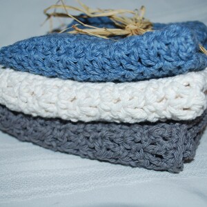 Gray, Blue, and Ivory Crochet Cotton Dishcloths - Set of 3
