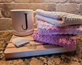 Handmade Crochet Oversized Cotton Dishcloths,   Washcloths, Dish Rags- Set of 3 "Strawberry"